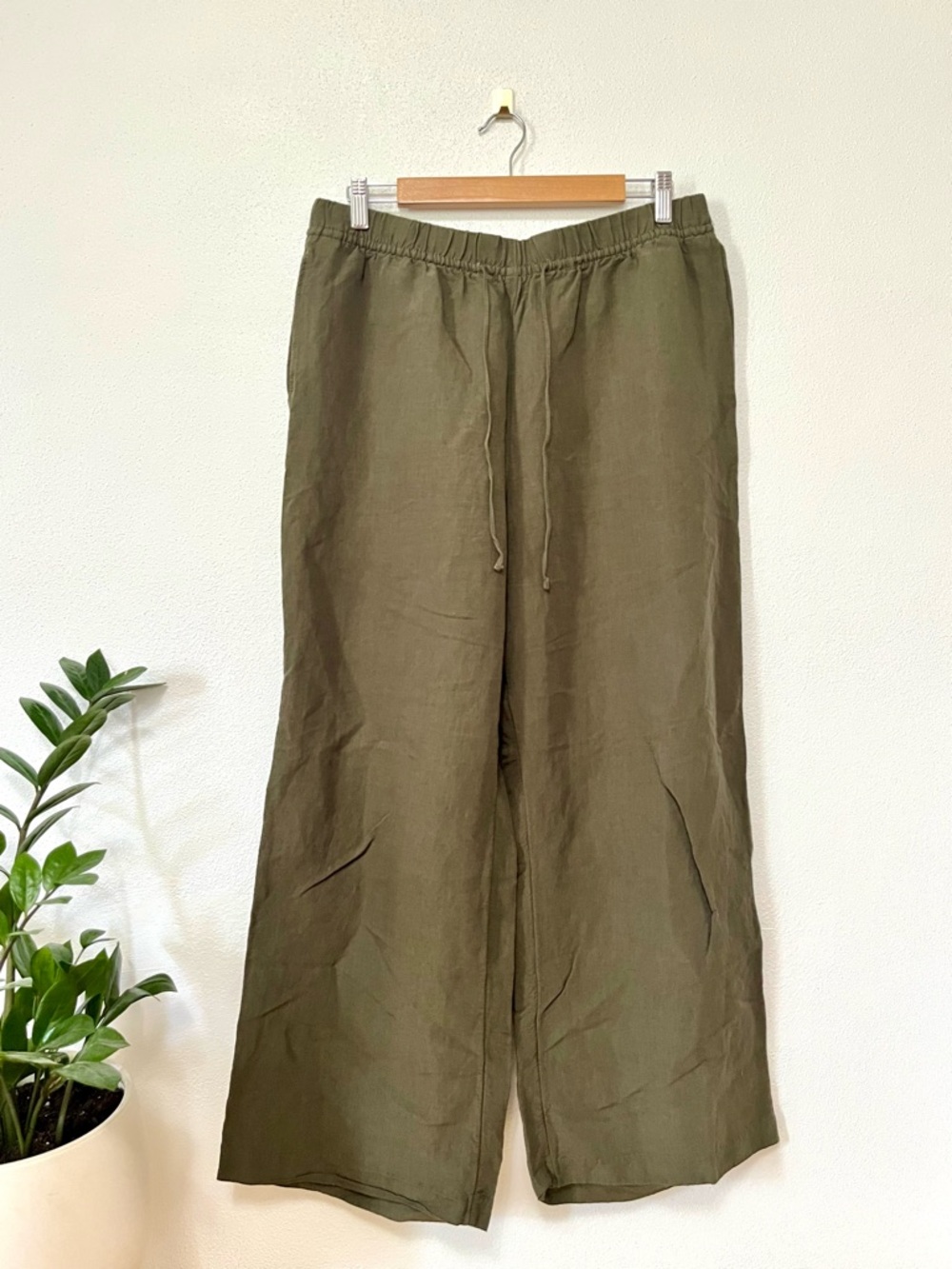 h&m olive green linen blend high rise trouser lounge drawstring pant large